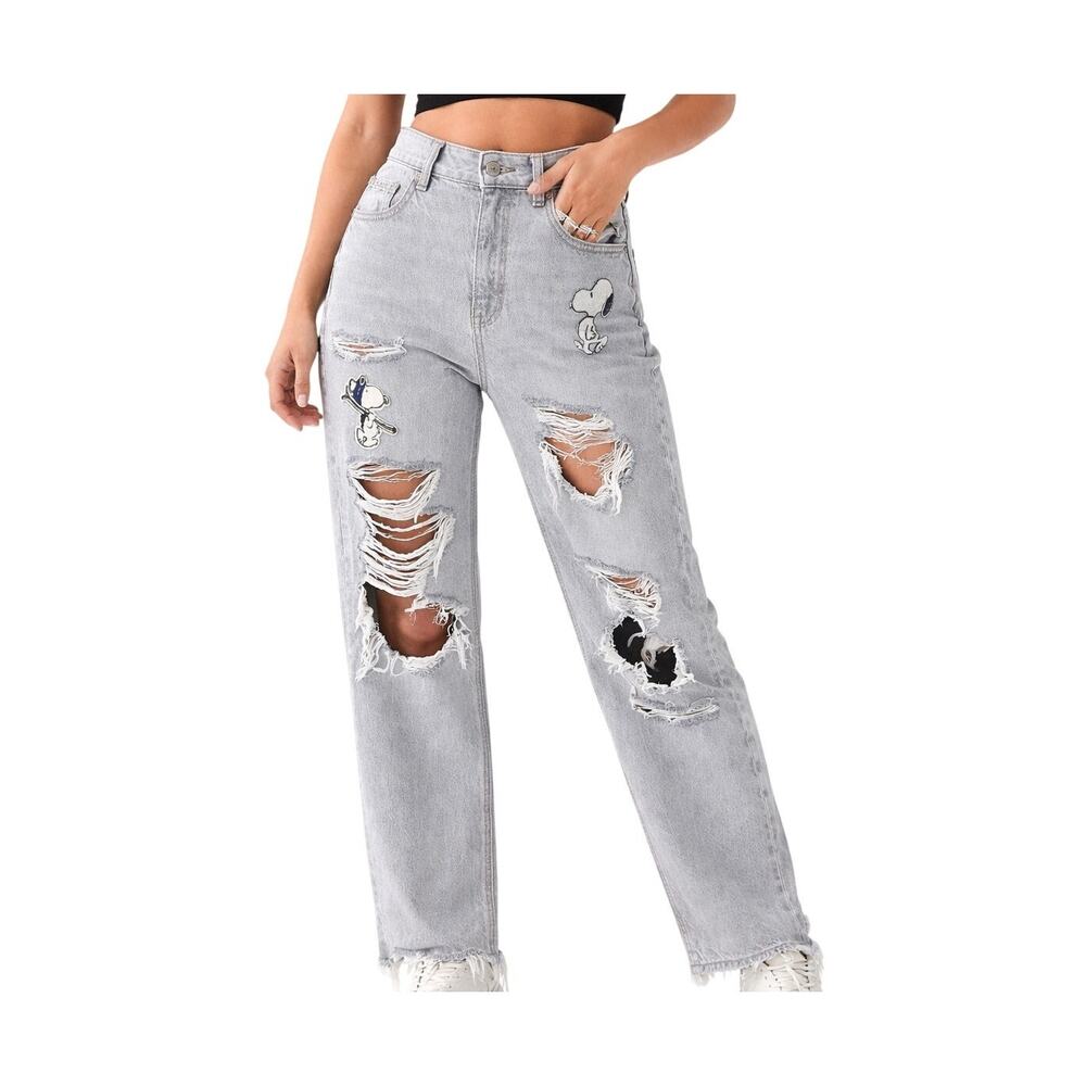 American Eagle x Peanuts Snoopy Distressed Mom Jeans Gray 8 Short